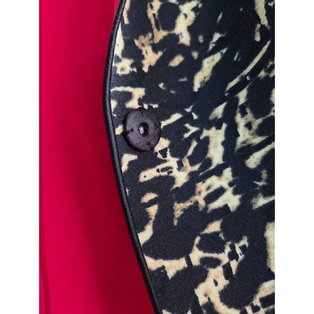 Lafayette 148 Black Leopard Print w/Red Lining Band Collar Blazer Jacket size 6